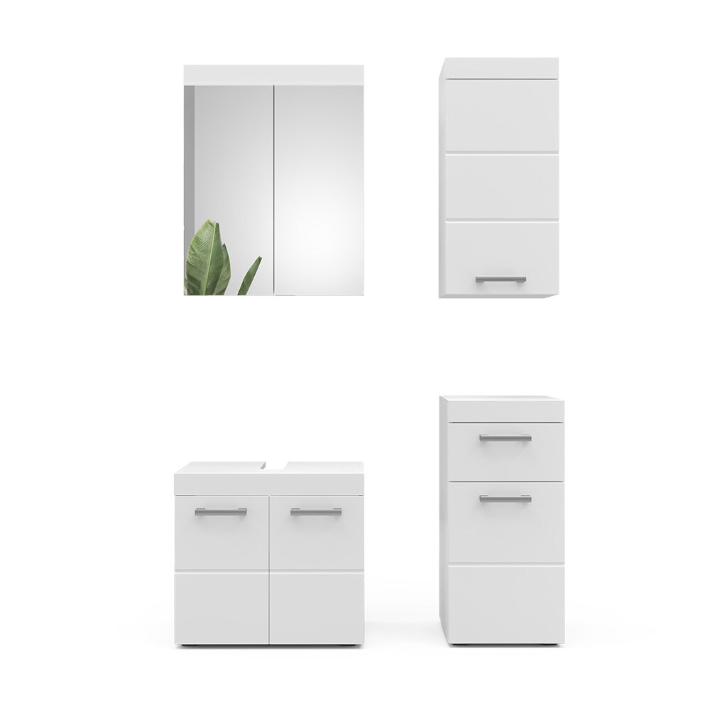 Vicco Badmöbelset Luna Weiß Skandi Badezimmerschrank Badschrank Waschtischunterschrank Spiegelschrank Midischrank Hängeschrank Schranktür Schrankfach Schrankschublade Ablage Aufbewahrung