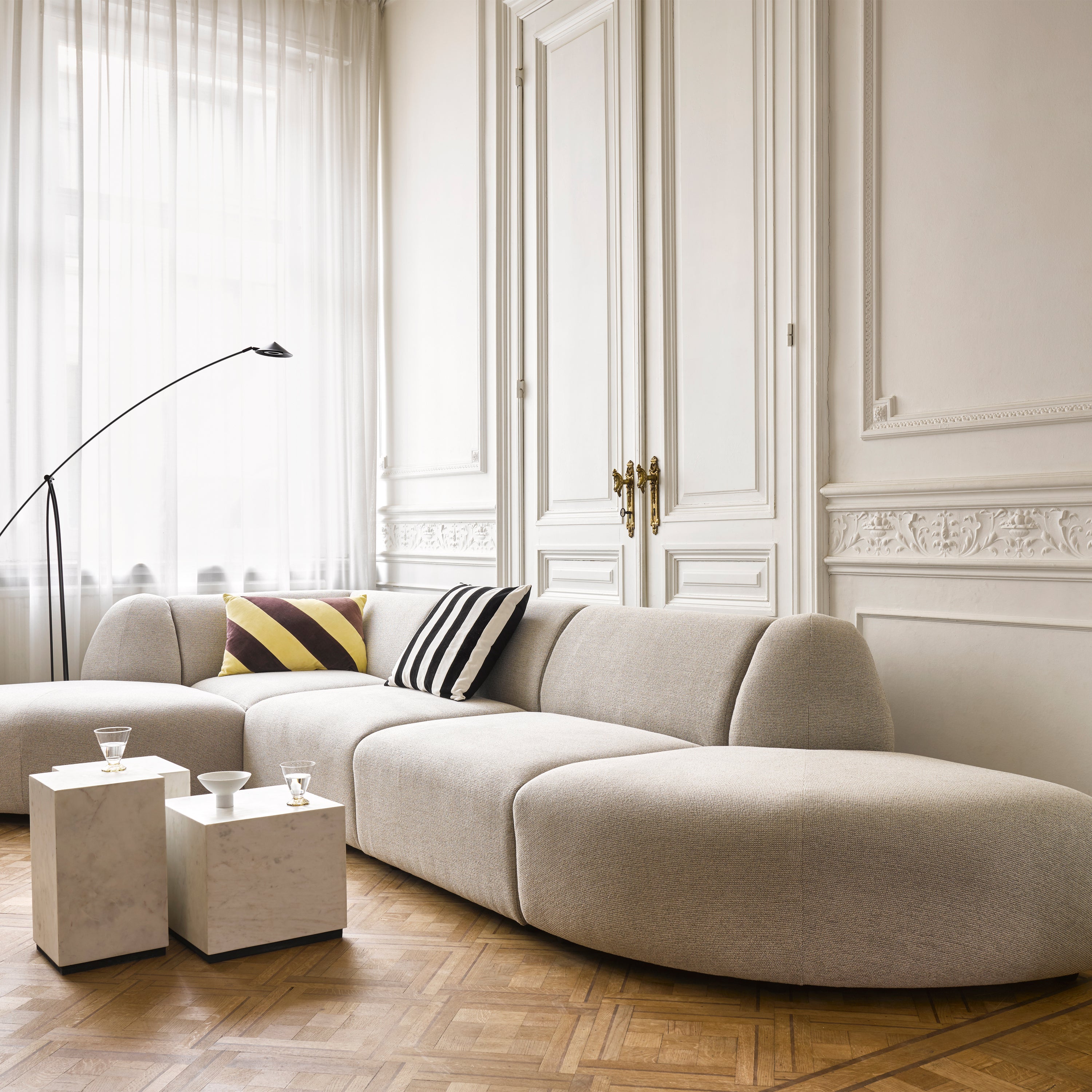 HKliving Jax Bank Element - Hoekstuk Rond - Geweven Stof - Naturel Melange