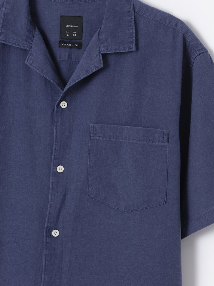 Camisa de algodão e linho - Azul-marinho