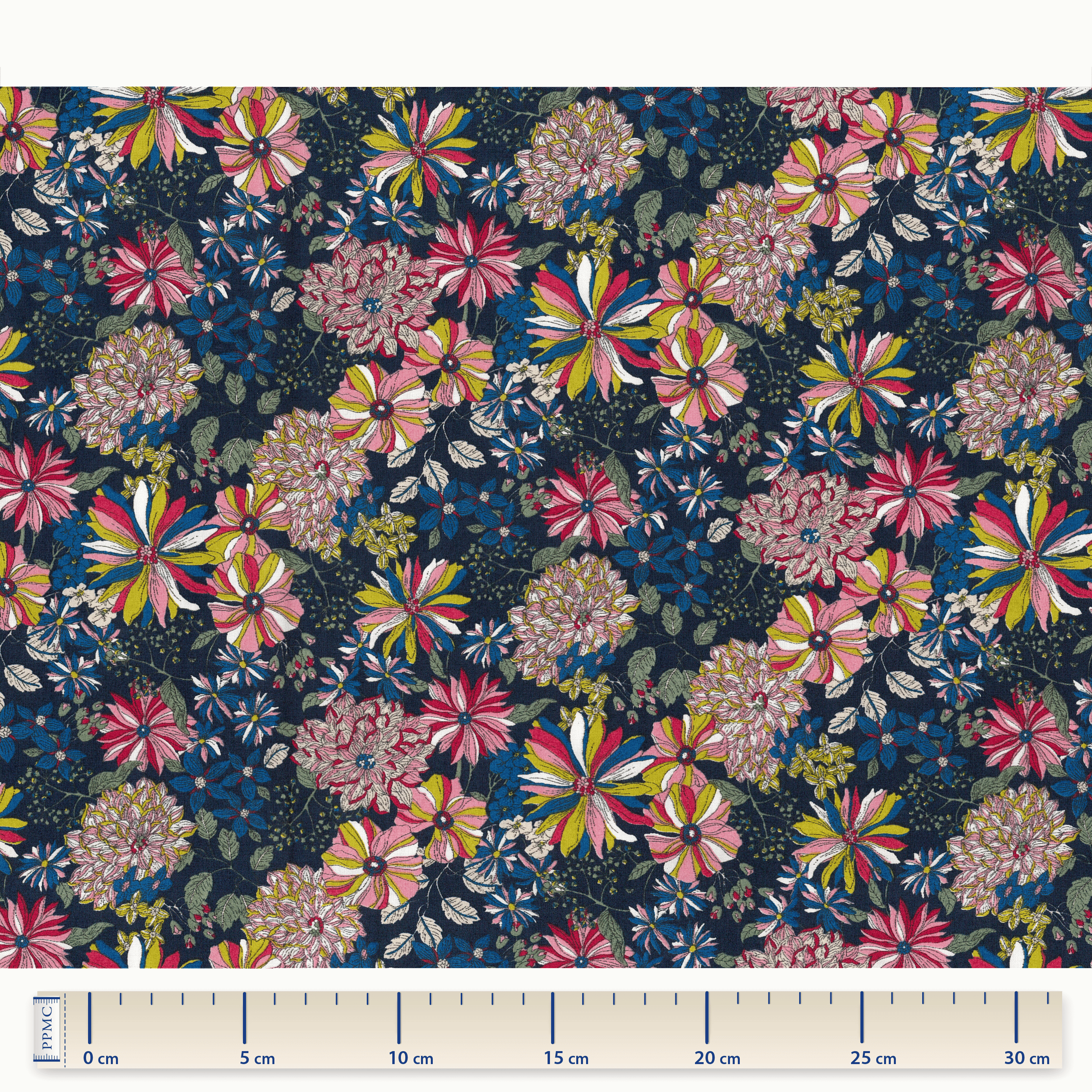 Tissu Coton Au Mètre Dahlia Rose Marine