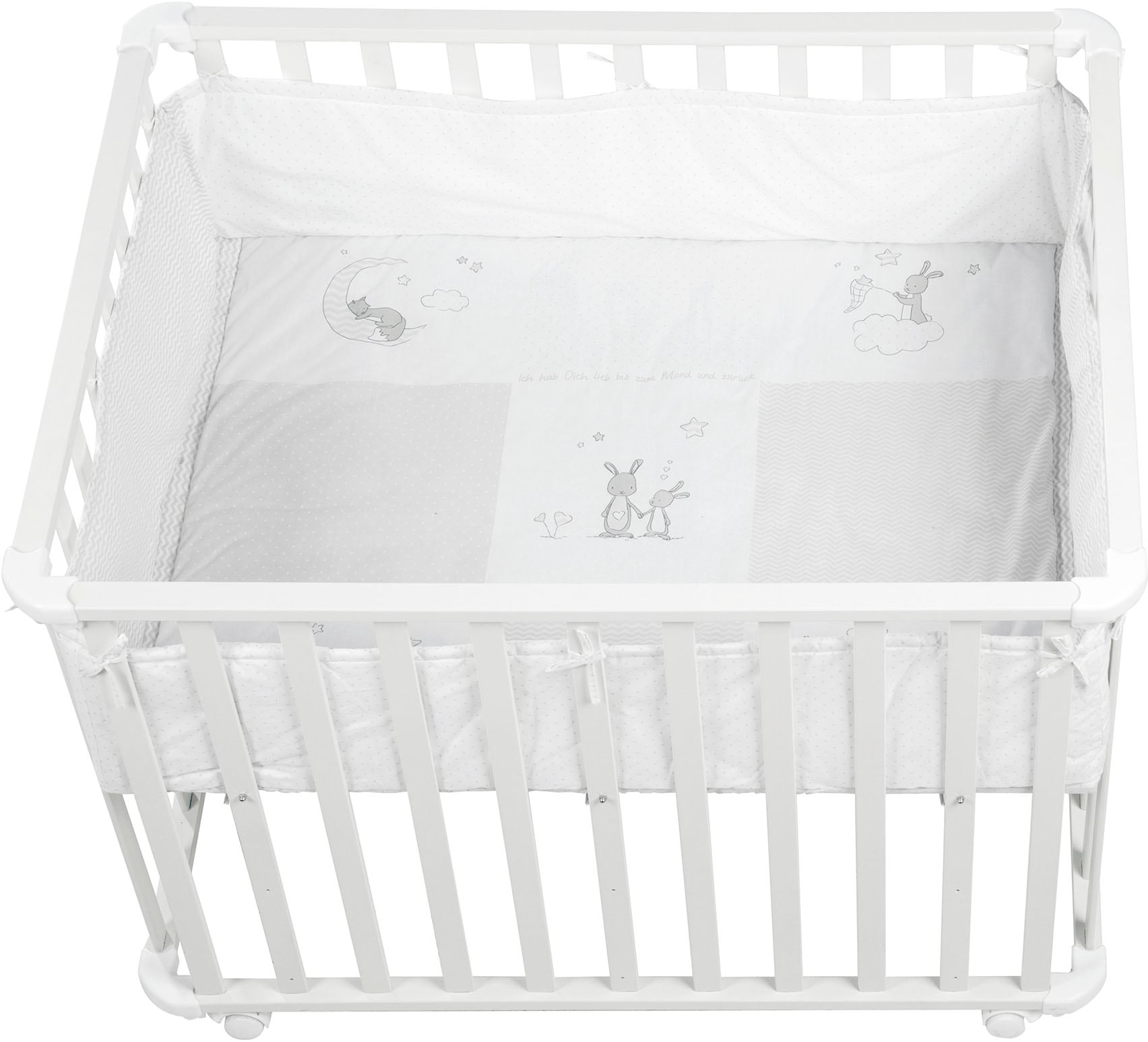roba® Laufgitter »Fox & Bunny, weiss, 75x100 cm« bis 15 kg mit Stoffeinlage; Rollen, höhenverstellbar