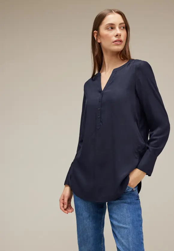 Longbluse in Unifarbe - deep blue