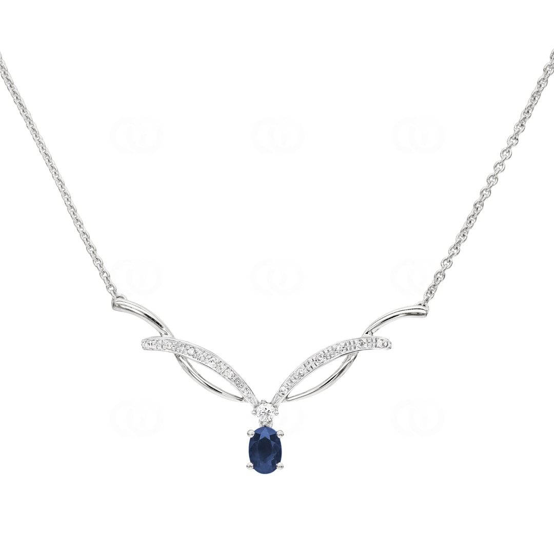 Collier 750/18 K Weissgold mit Diamanten 0.09 ct H/si & Saphir