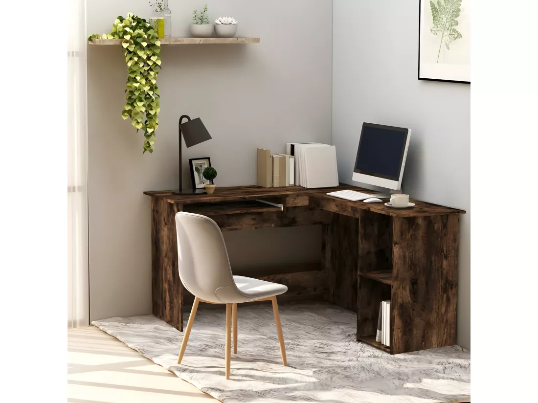 Bureau d'angle chêne fumé 120x140x75 cm bois d'ingénierie