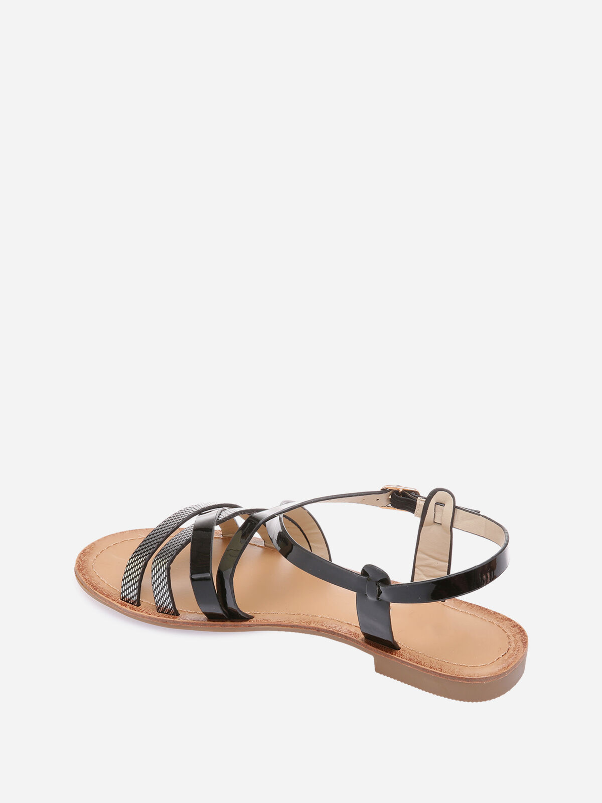 Sandales à multibrides vernies et motifs- Noir