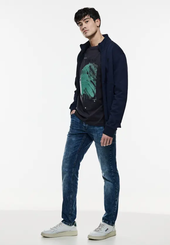 3D-Print Slub T-Shirt - deep blue