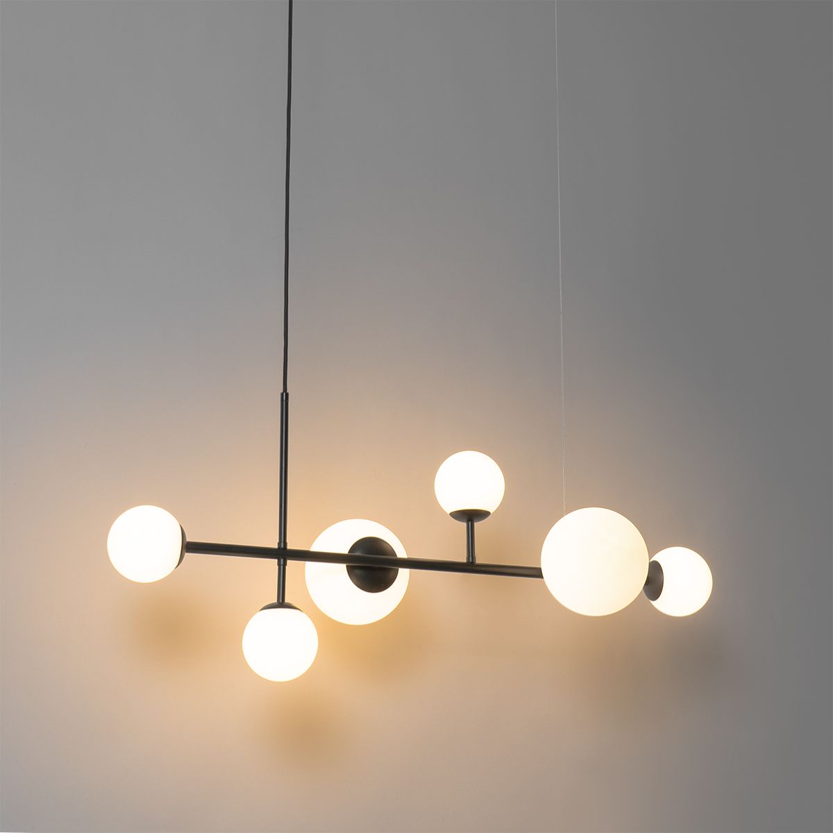 Moderne hanglamp zwart met mat glas 6-lichts - Monaco