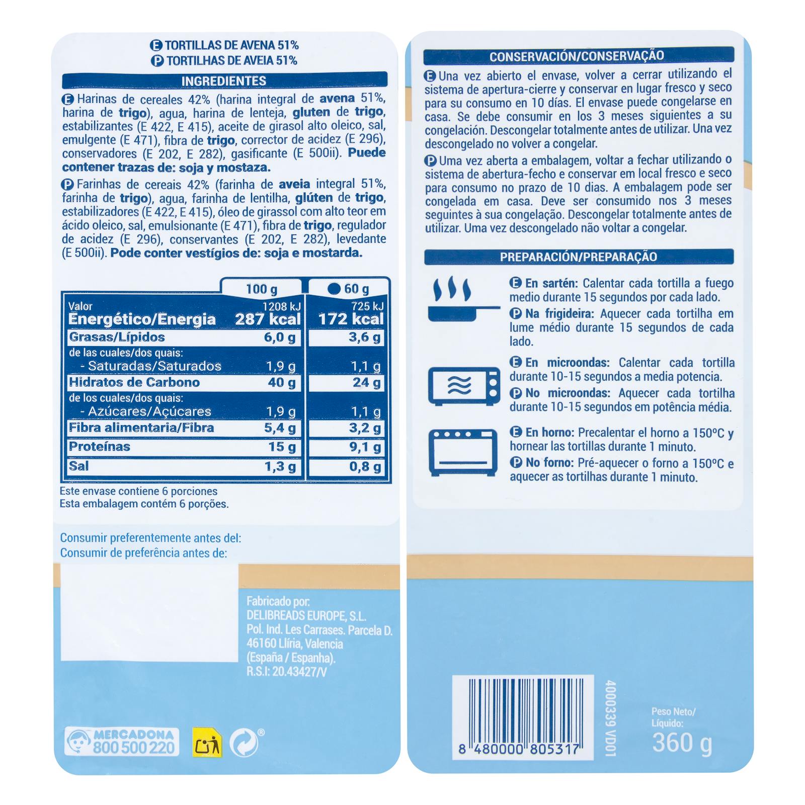 Tortillas à l'avoine 51% Hacendado