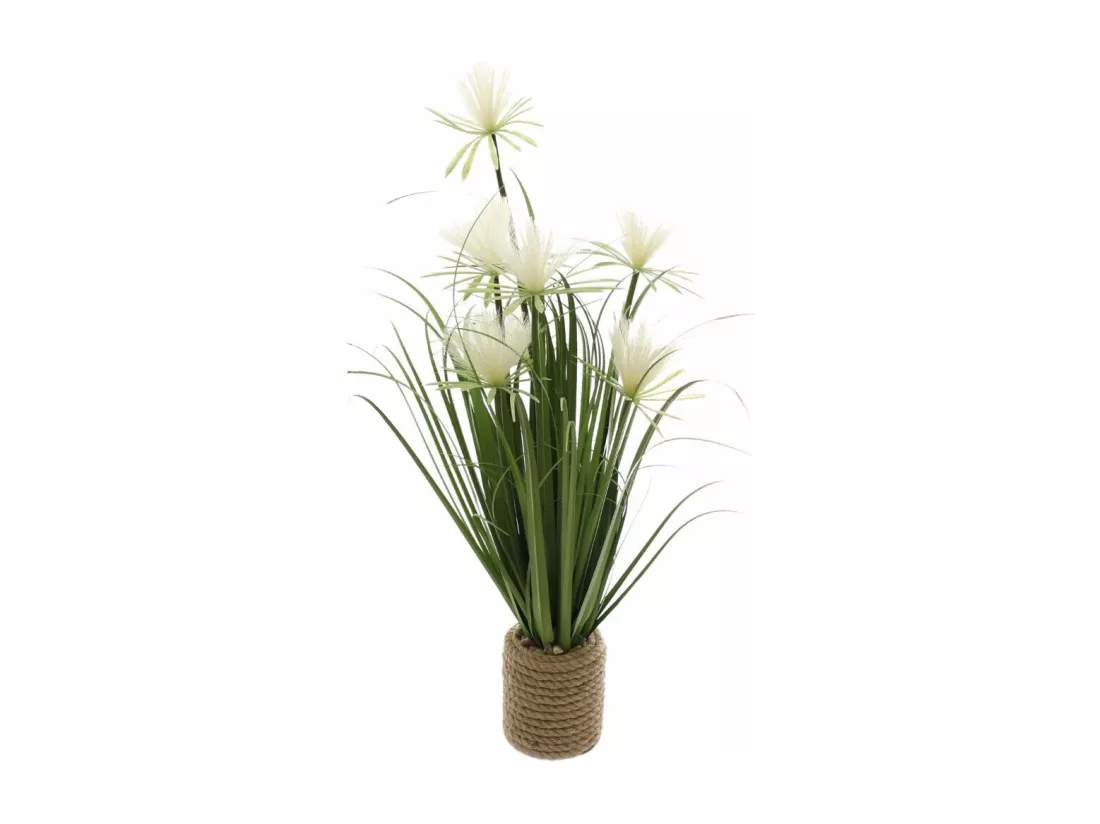 Plante artificielle avec fleurs blanches avec pot en jute