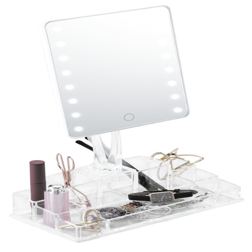 Miroir LED avec rangement cosmétique 9 compartiments