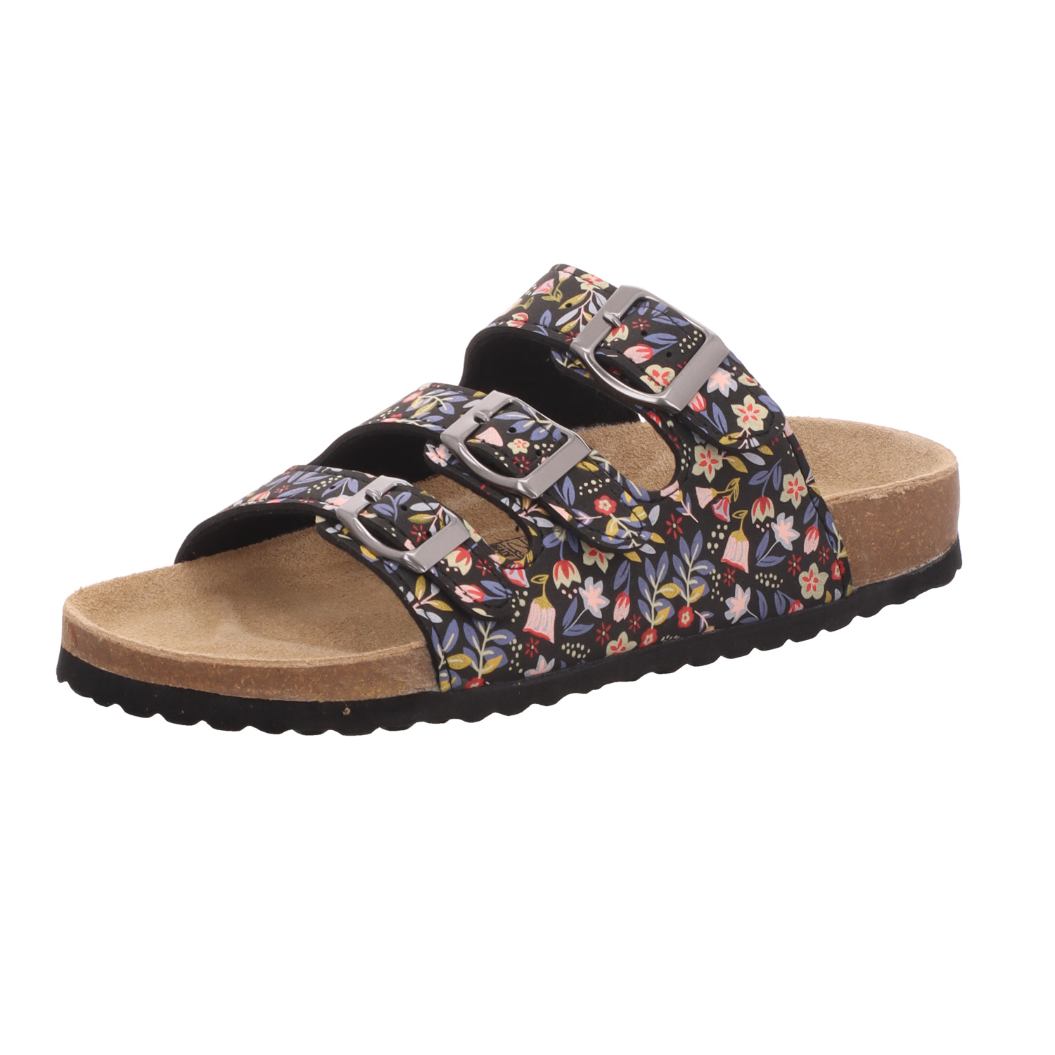 Alyssa Damen-Pantolette mit Tieffußbett Schwarz-Mehrfarbig