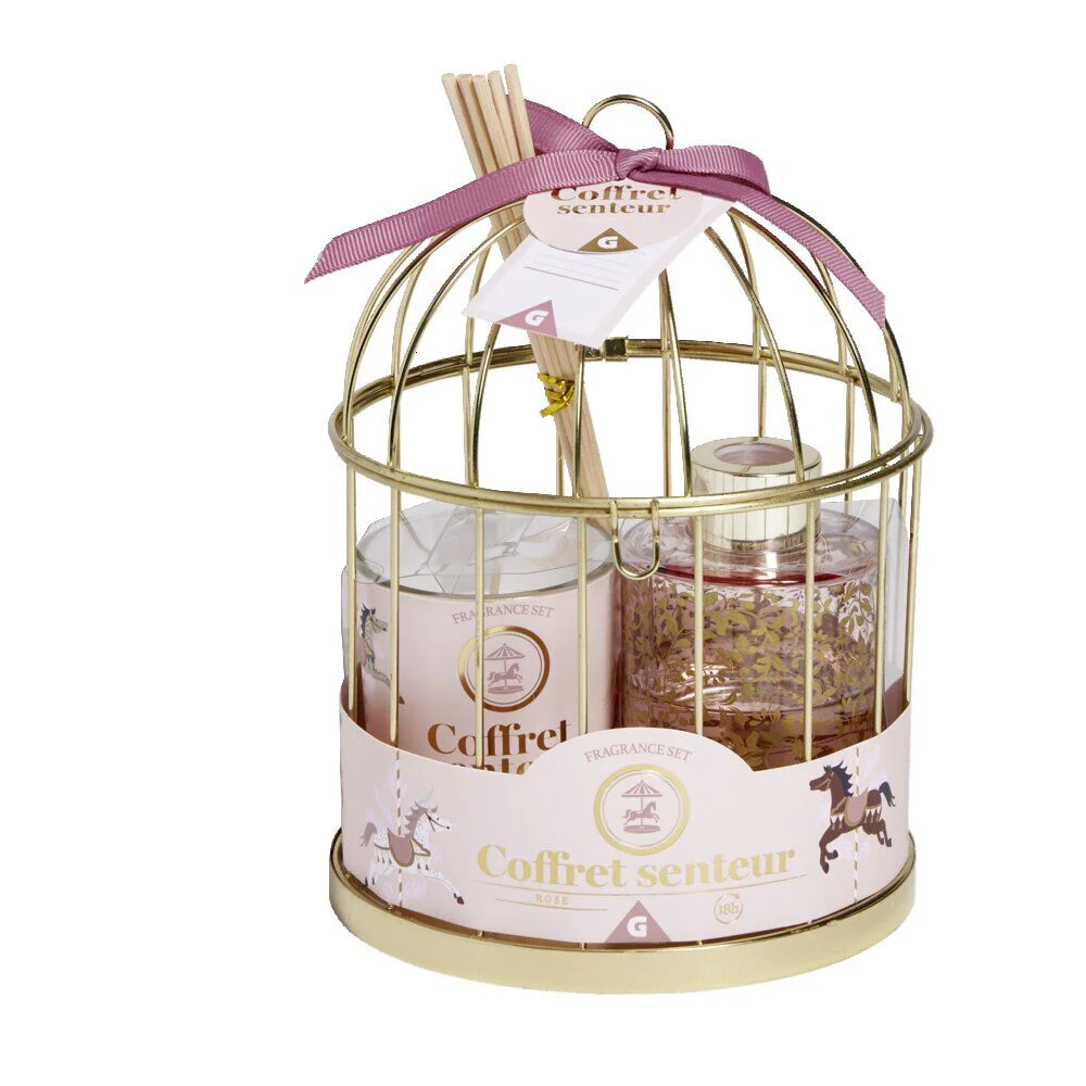 Coffret senteur sous cage diffuseur/bâtonnets/bougie - 3 modèles