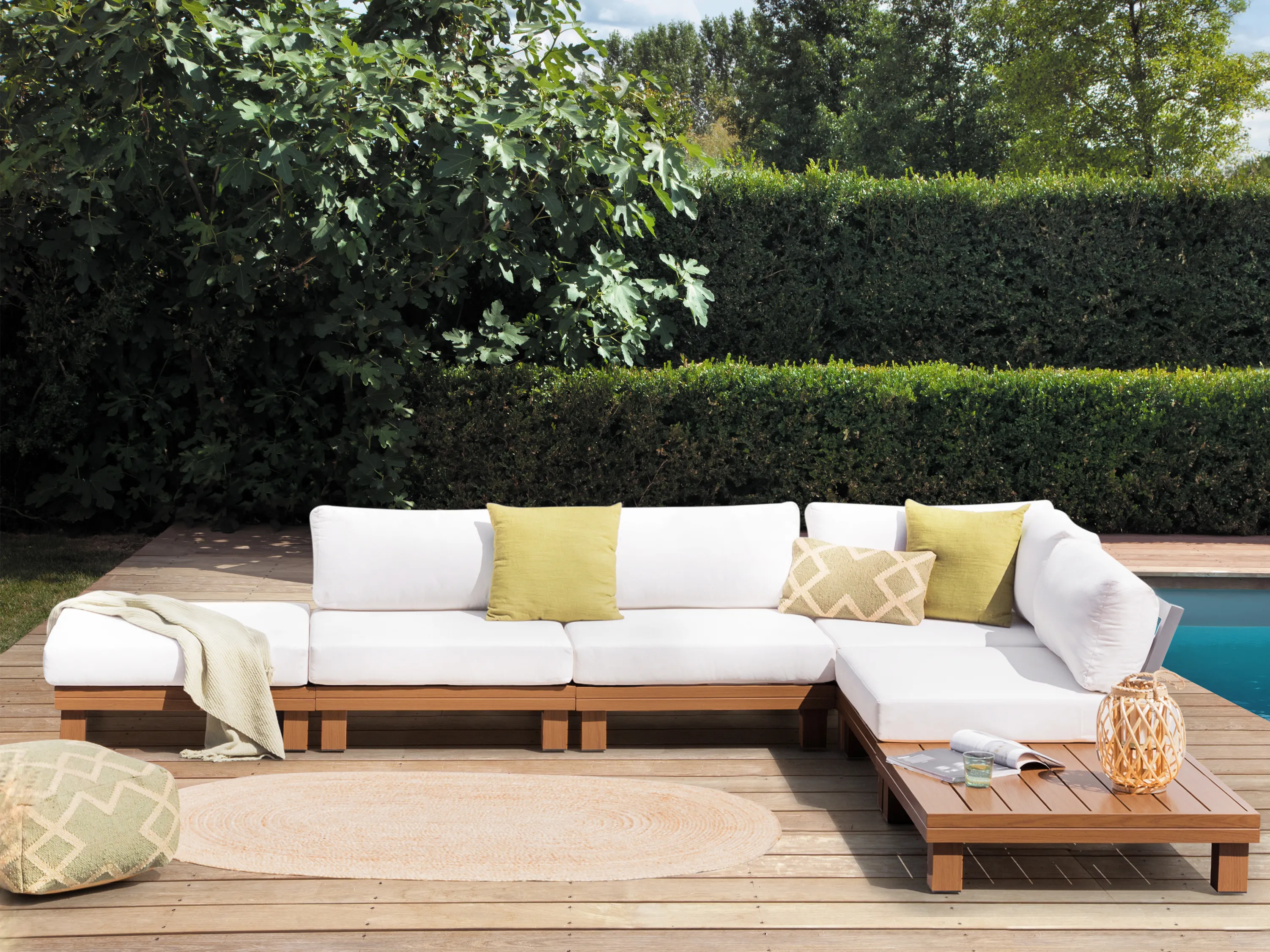 Tuin hoekloungeset met tafel 5-zits SANZA linkszijdig modulair Metaal Wit
