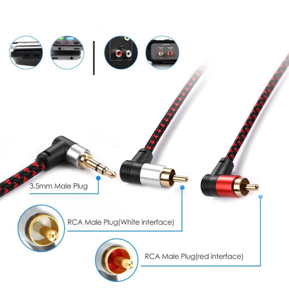 (5m) 3.5mm AUX Klinke auf Stereo Cinch Audiokabel mit vergoldeten Kontakten - Schwarz / Rot