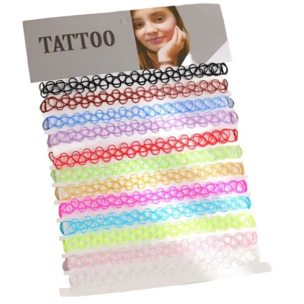 12-pack trendy fargerik choker halskjede strekk blonder blonder