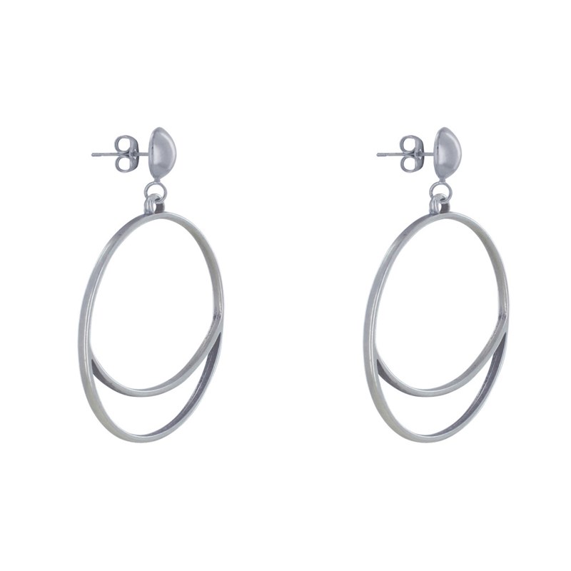Boucles d'Oreilles Clous Métal Cercle et Croissant de Lune