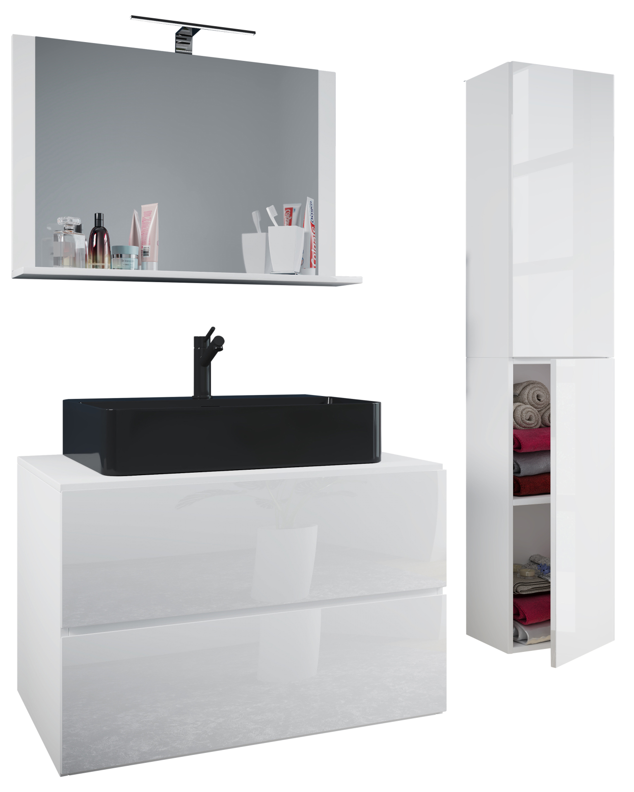 4-teiliges Badmöbel-Set LENDAS BL L - weiß - mit Hochschrank - 114 cm