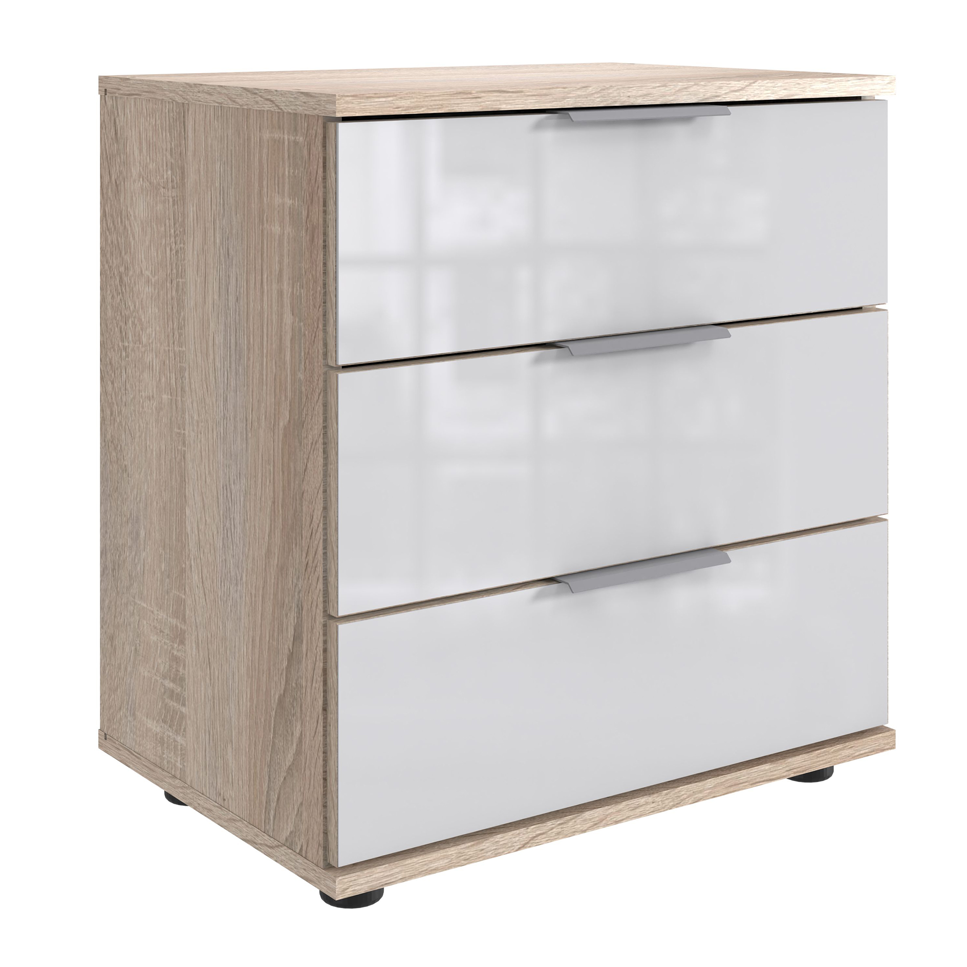 Nachtschrank - Sonoma Eiche - weiß- 3 Schubkästen