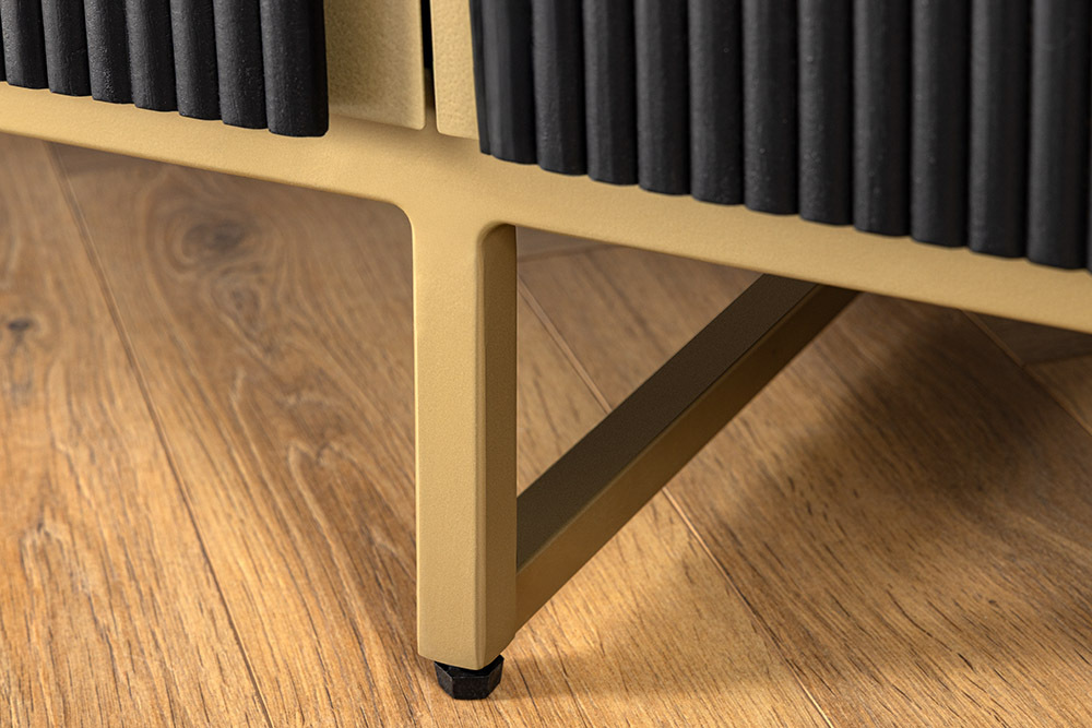 Massives TV-Board GATSBY 160cm schwarz gold Mangoholz Retro Lowboard