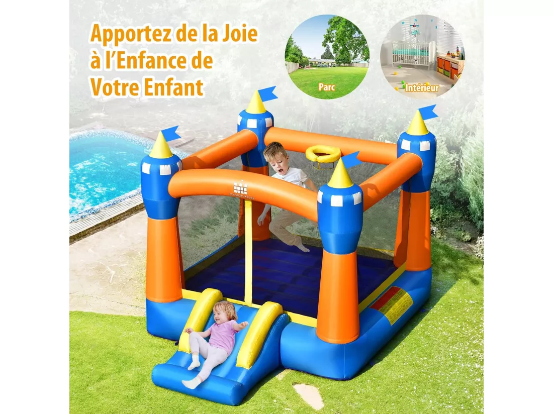 Château Gonflable avec Trampoline, Château Magique pour Enfants avec Grand Trampoline, Toboggan et Panier de Basket-Ball, pour Enfants 361 x 273 x 237 cm (sans gonfleur)