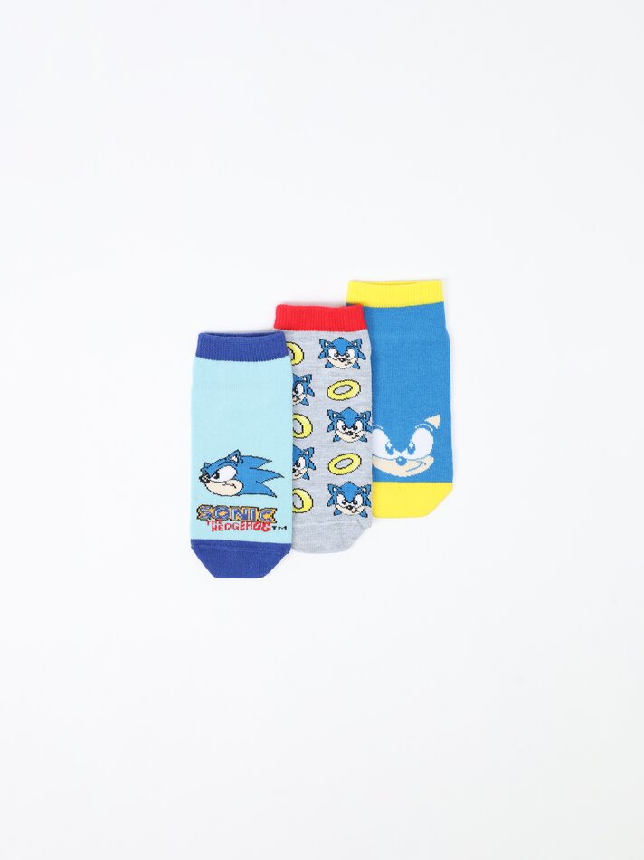 Pacote com 3 pares de meias do Sonic - Cores Sortidas
