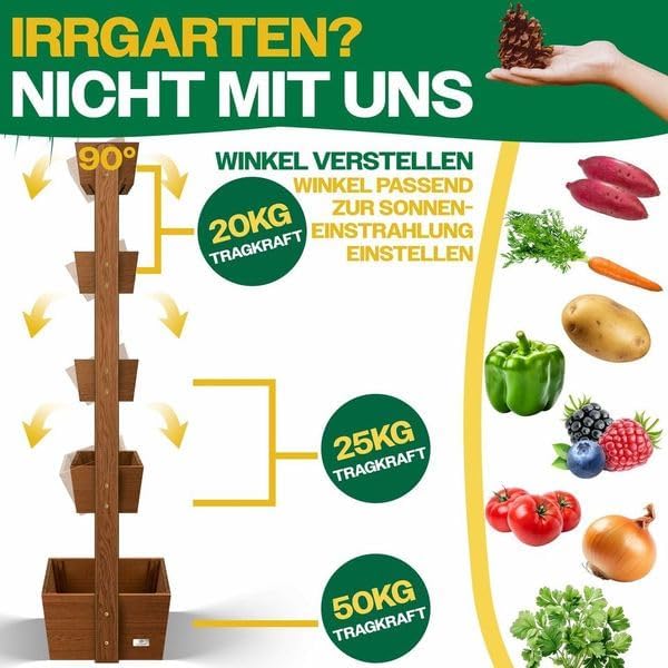 KESSER® Hochbeet mit 5 Etagen Premium Blumenkasten Blumentreppe Pflanztreppe Gemüsebeet Kräuterbeet Pflanzkübel Frühbeet Blumenbeet Pflanzkasten mit Gartenvlies - Beet inkl. Schaufelset, Braun