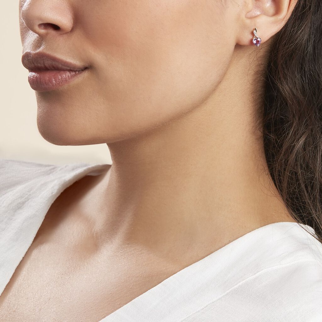Boucles D'oreilles Or Jaune Clothilde Amethystes Oxydes