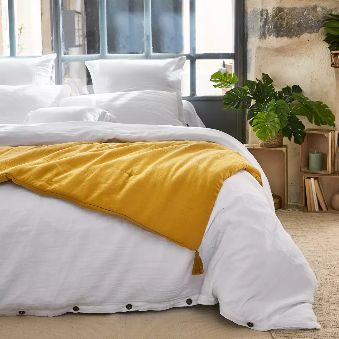 Edredon gaze de coton (90 x 200 cm) Gaïa Jaune safran