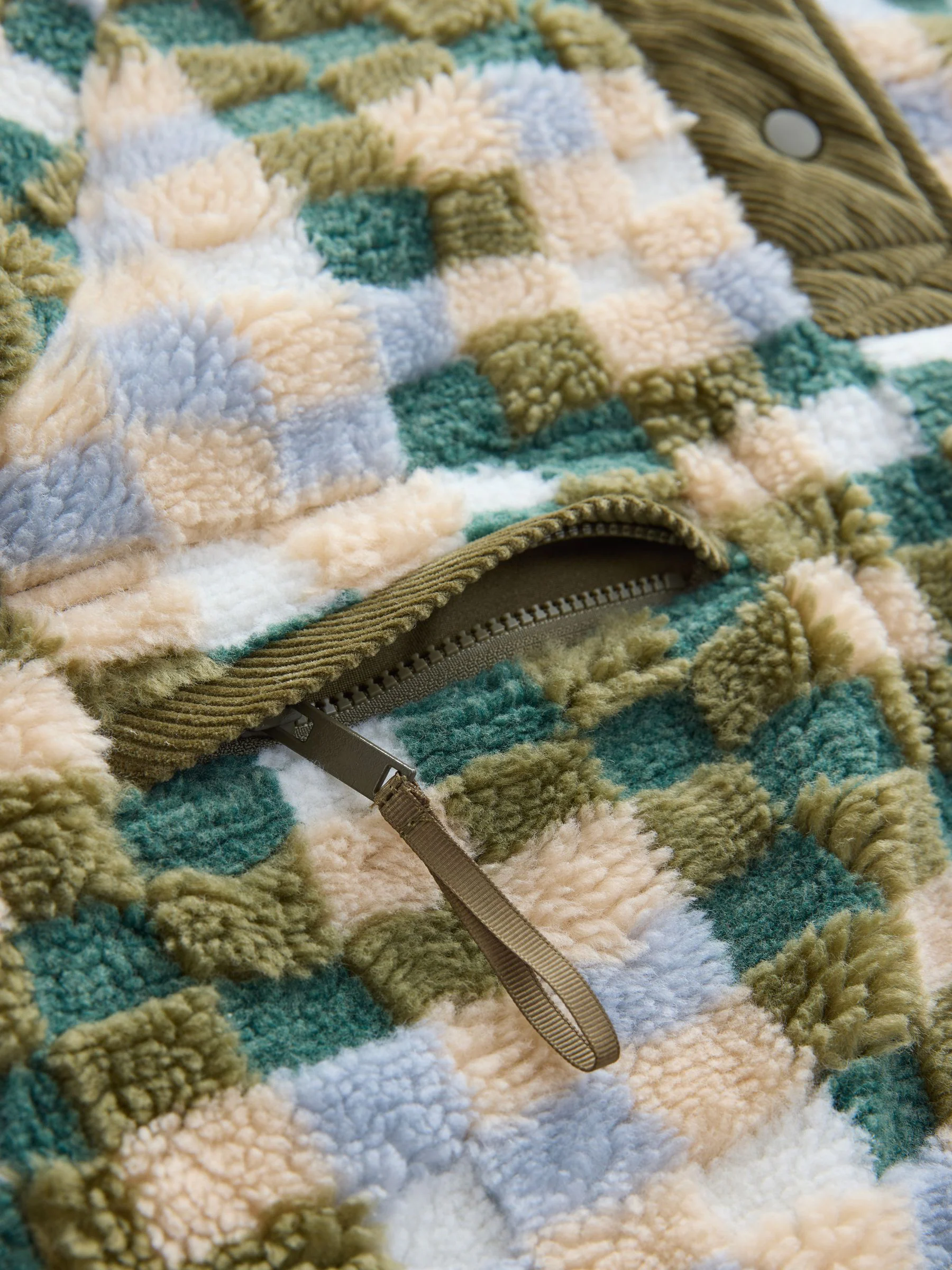 Groen ruit patroon - Behaaglijke teddy Borg mixgeweven fleece Jack met Knoopsluiting