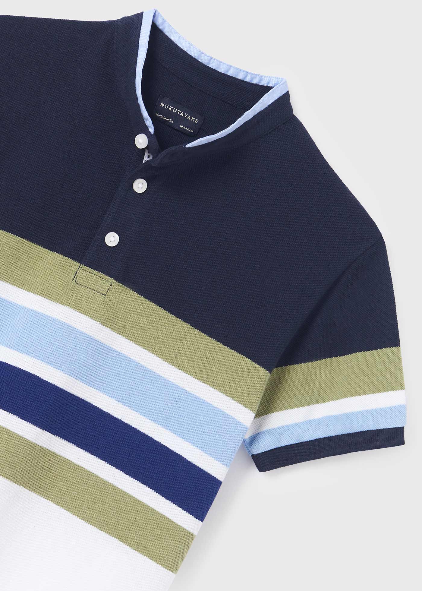 Camisa polo infantil de manga curta com listras granito