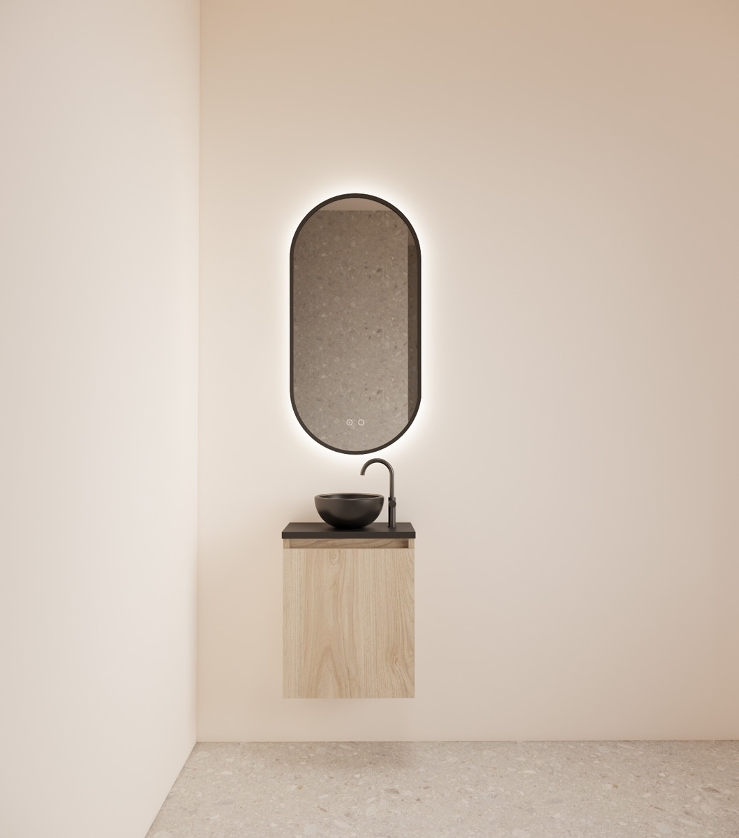 Gliss Design Echo toiletmeubel 40cm kastanje met toppaneel zwart mat