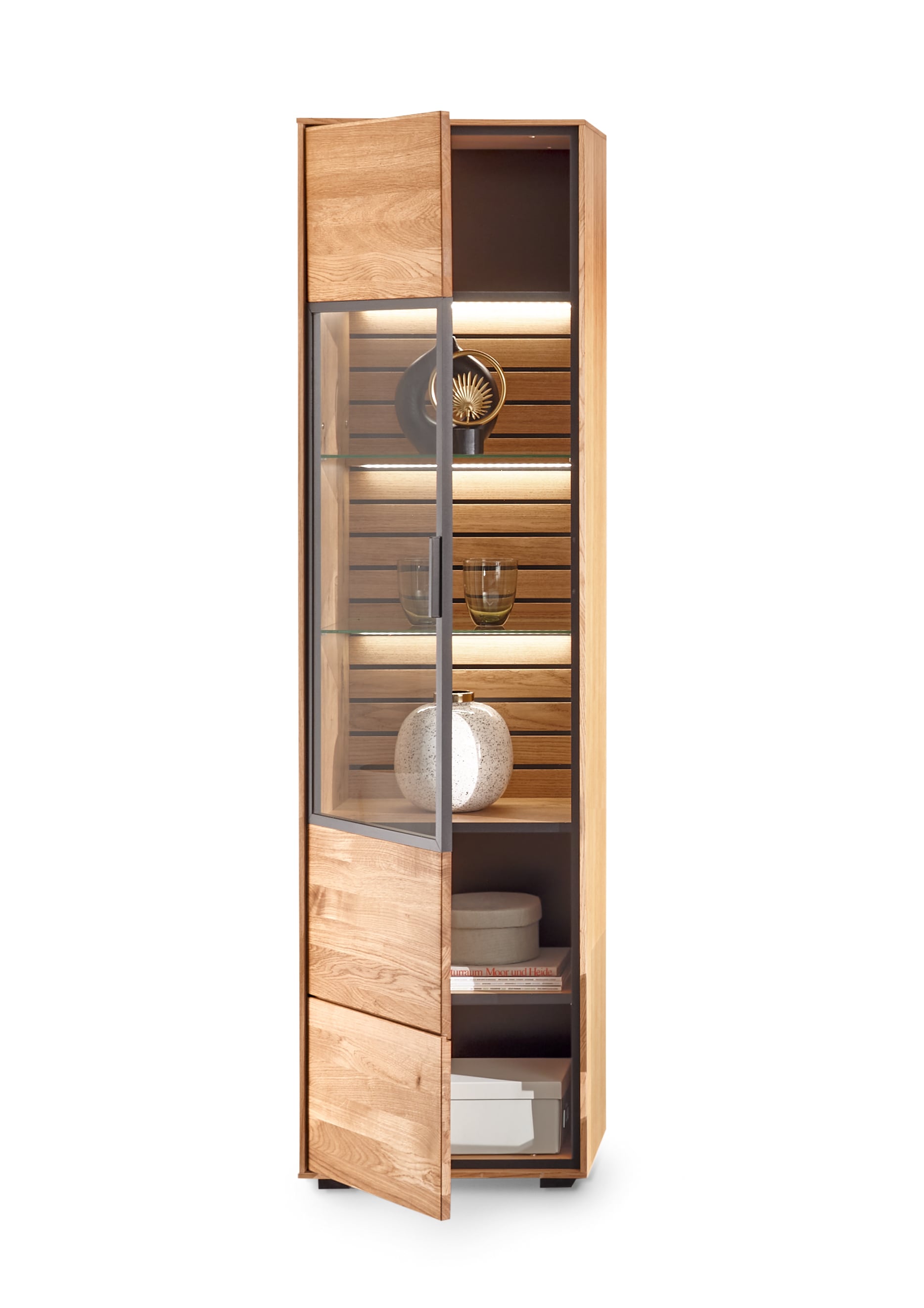 set one by Musterring Vitrine JACKSON 50 x 198 cm Eiche massiv/Eiche furniert