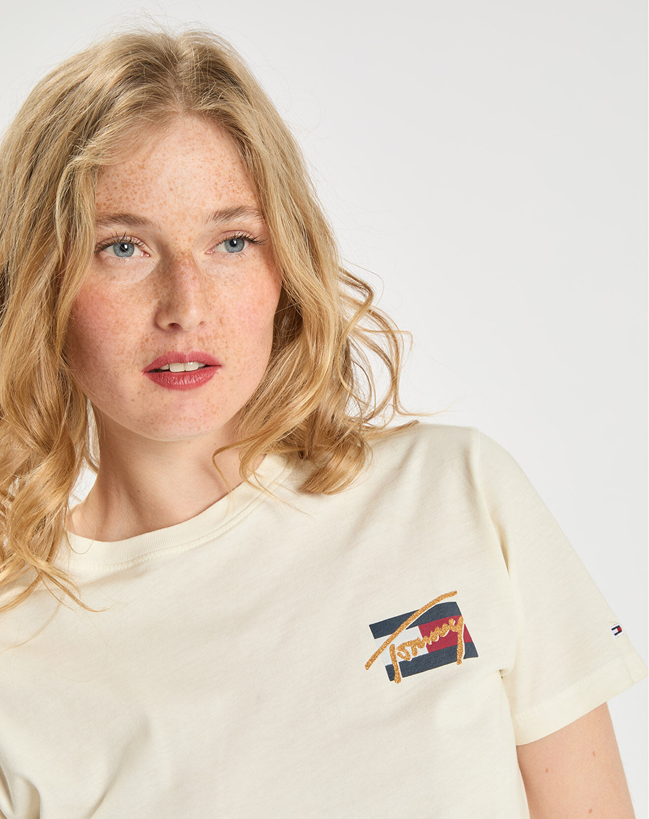 Tommy Jeans T-Shirt 100% Coton Bio Vintage Bronze écru