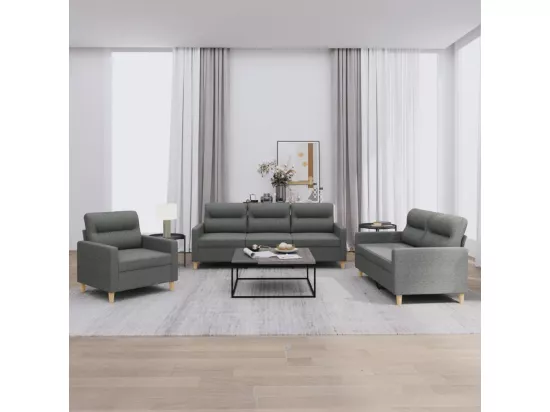 Ensemble de canapés 3 pièces avec coussins Gris foncé Tissu