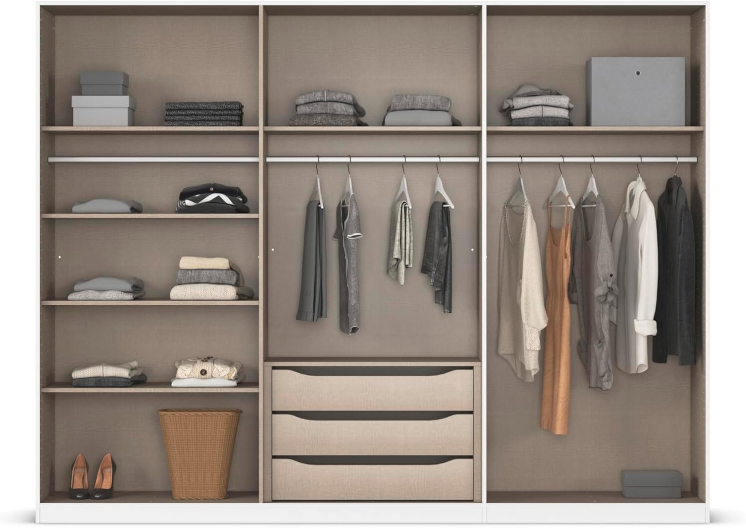 Rauch Möbel Alabama, Kleiderschrank für Schlafzimmer, Kinderzimmer, Wohnzimmer, Garderobe, Flur, 6-türig, mit Zubehör Premium, Farbe Weiß, Breite 271 cm