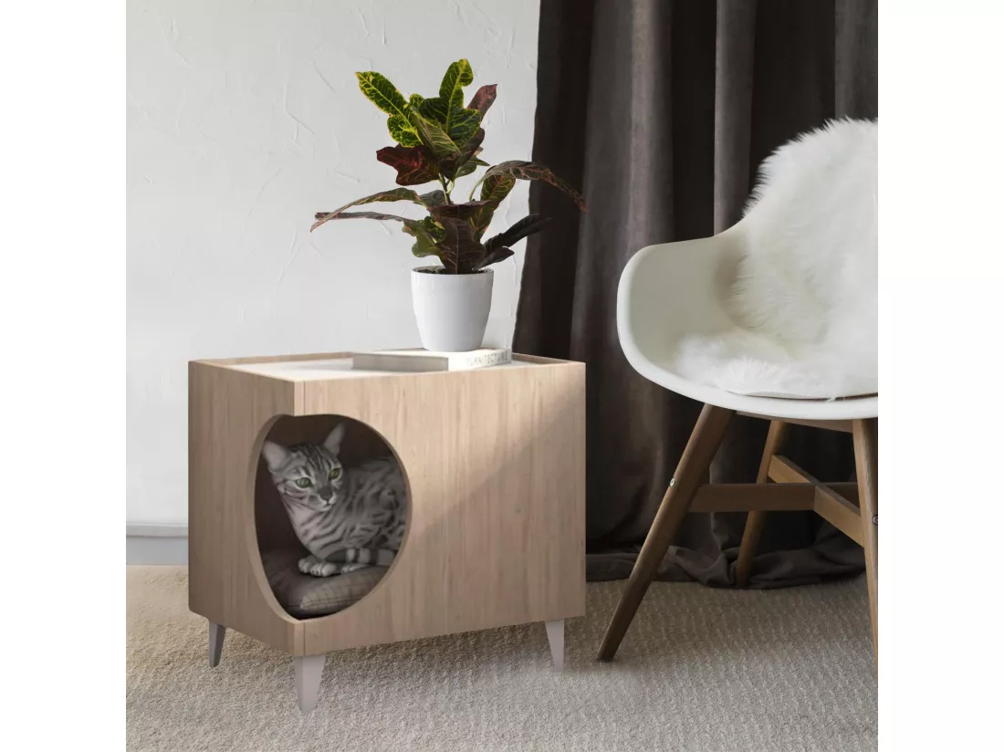 Well Home Table avec trou pour animaux de compagnie en couleur bois 50x40x40cm