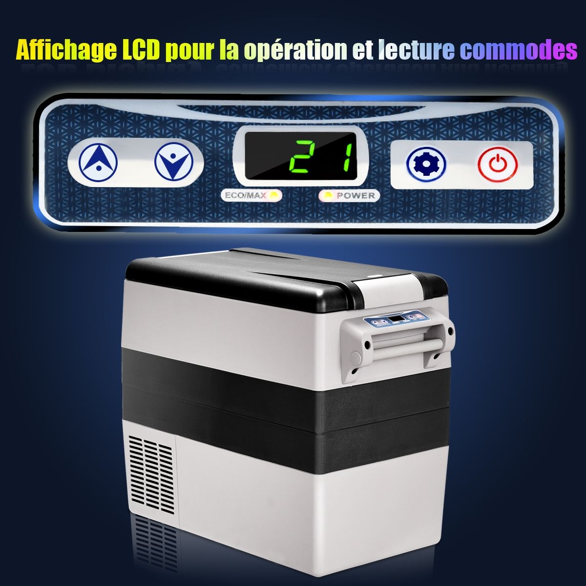 Réfrigérateur 52l de Voiture -20℃/+10℃ Mini Réfrigérateur Portable Ecran Lcd Adaptateur 69x34,5x52,5cm Noir+Gris - Lidl-Manfred