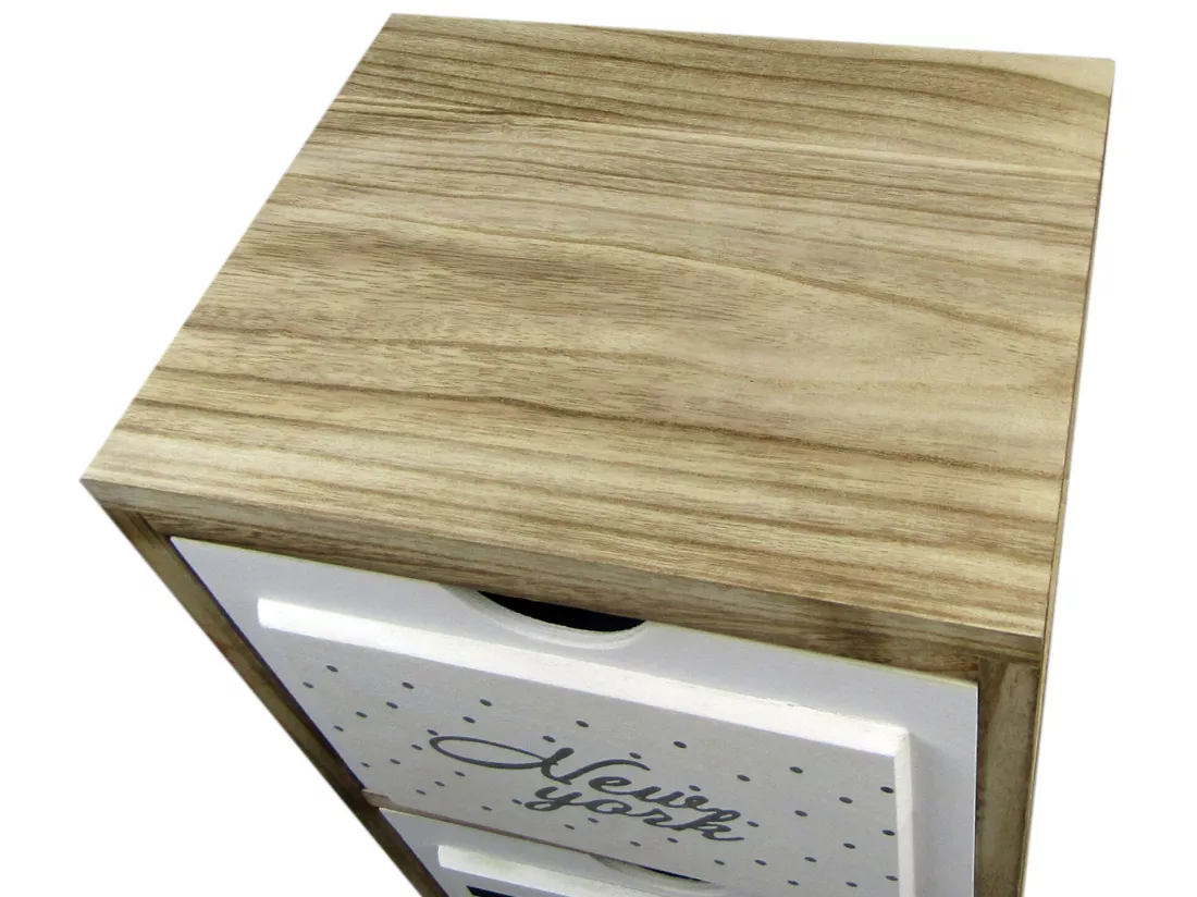 Commode Table De Chevet Nordic Marron Blanc 4 Tiroirs 97x30x24