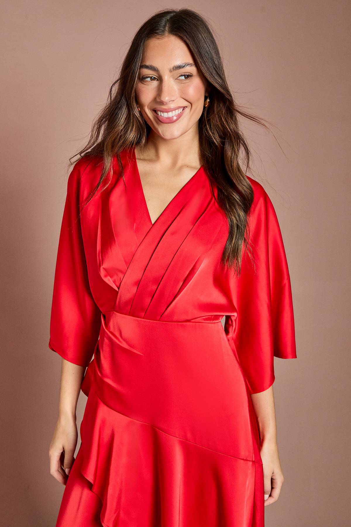 Coast Robe Midi Portefeuille à Volants en Crêpe Satiné