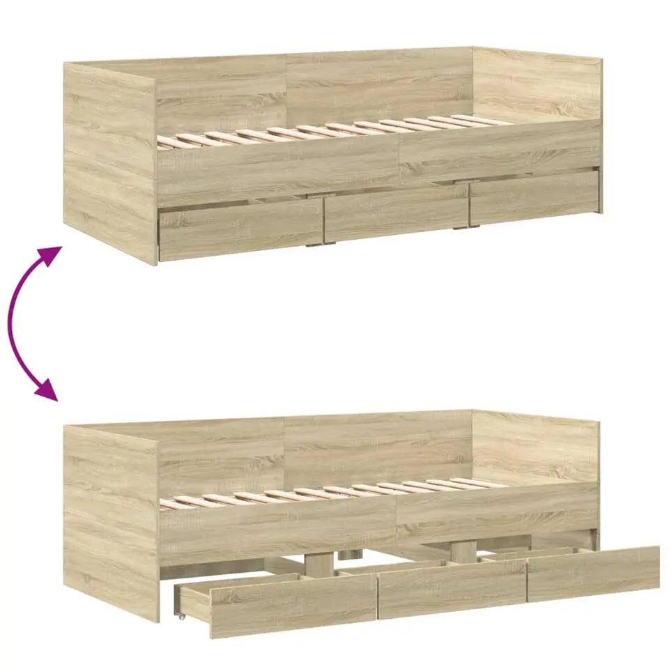 vidaXL - Bed met lades - Sonoma eikenkleurig - Hout - 90 x 200 cm