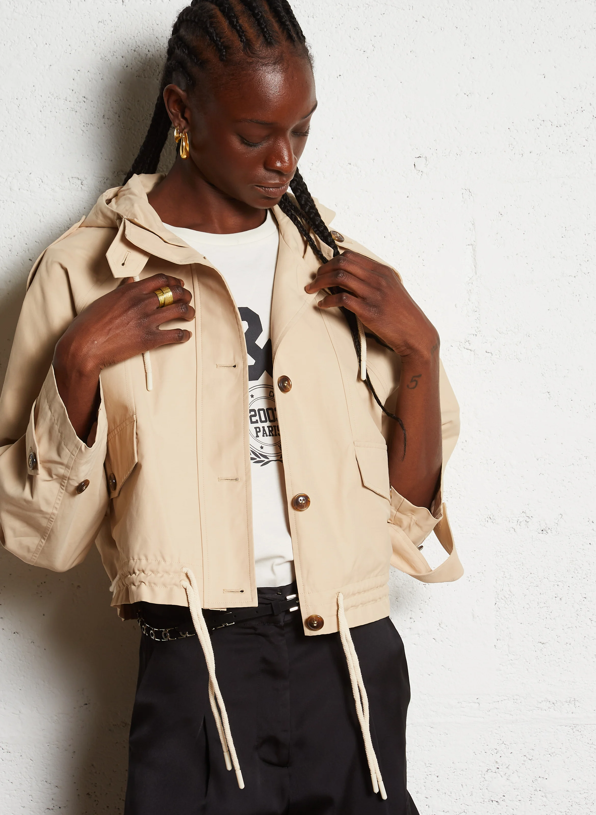 TORRY - Veste droite col montant en coton mélangé | Beige