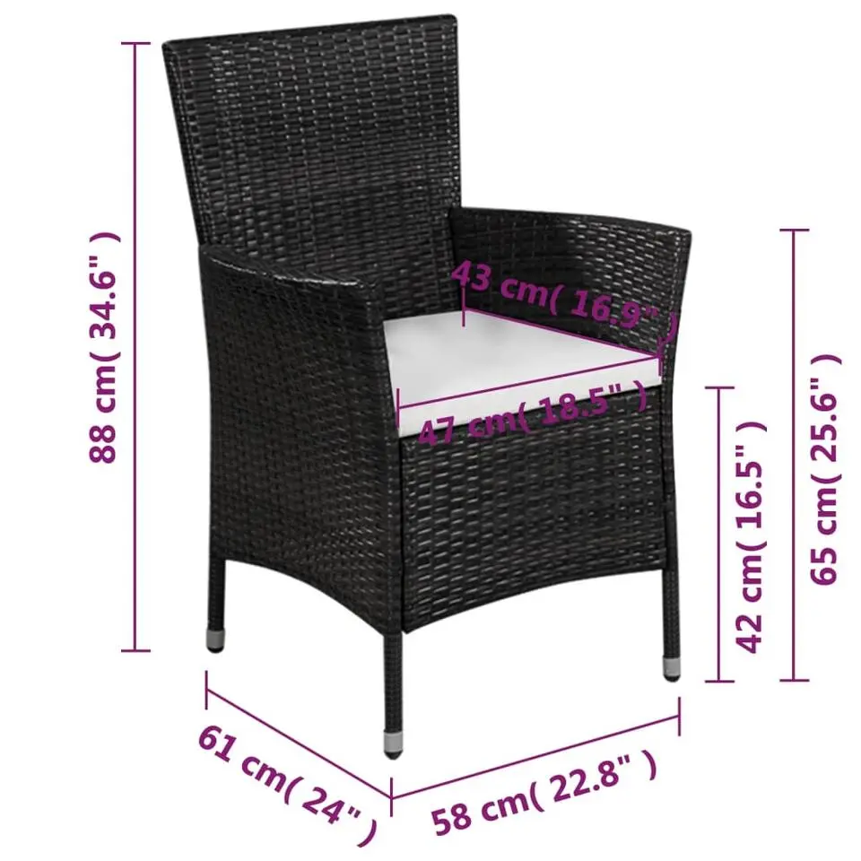 vidaXL - Bistroset - Zwart - Poly rattan