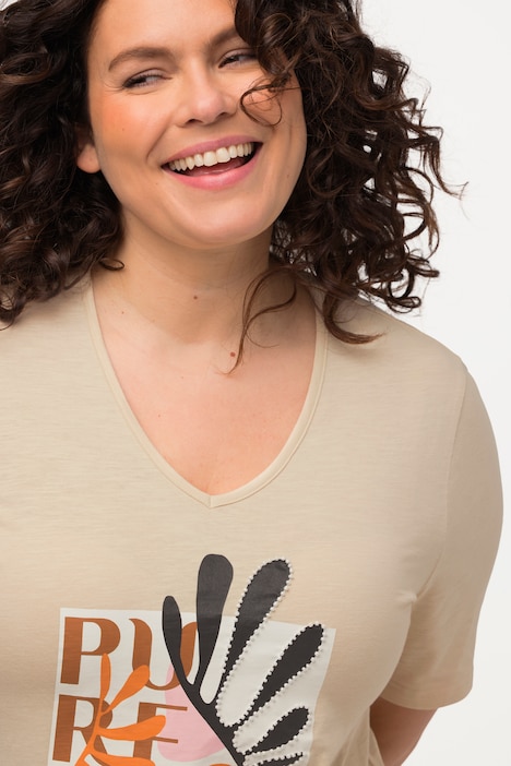 T-Shirt, Zipfelsaum, V-Ausschnitt, Halbarm, Biobaumwolle