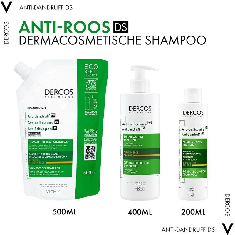 Vichy Dercos Technique Anti-roos DS Shampoo Navulling - voor droog haar - 500 ml