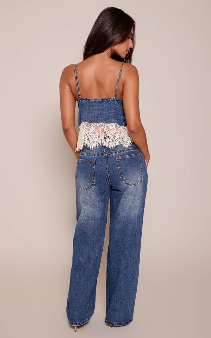 Délavage Vintage Jean Petite Taille Jambe Droite Taille Moyenne Léger