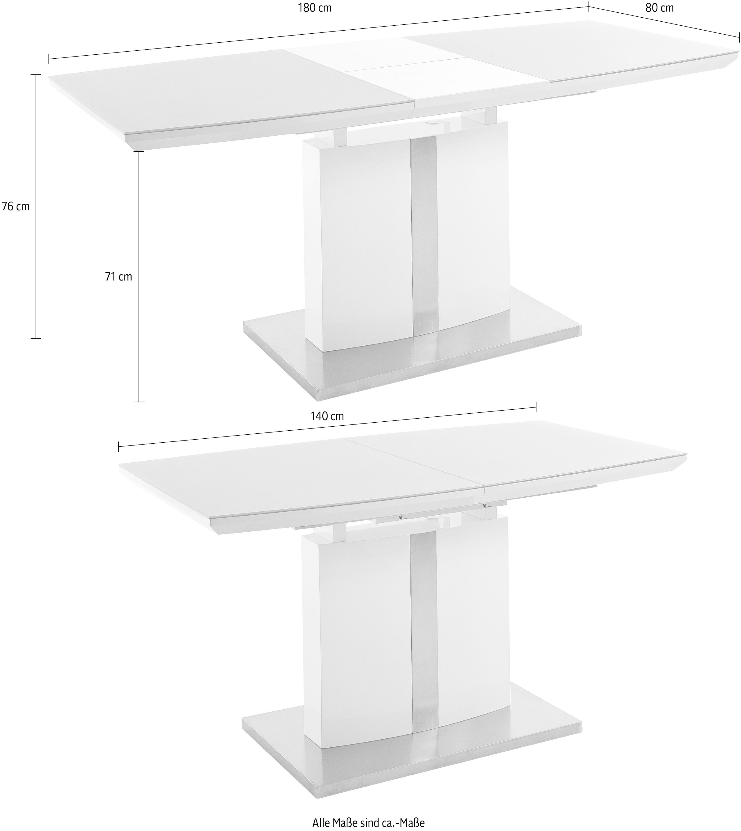 MCA furniture Esstisch »Najuma, TOPSELLER!« Tisch, Esstisch, OTTOs Choice,  Bootsform weiss mit Synchronauszug, Sicherheitsglas