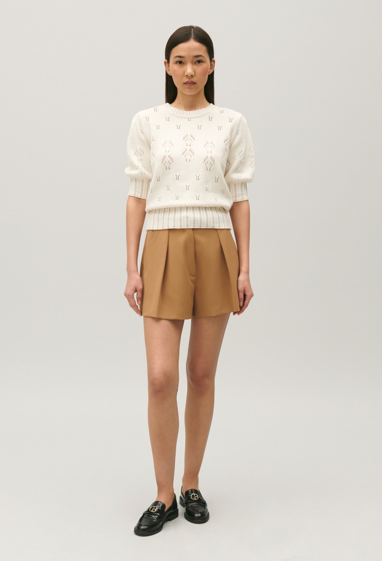 Pull maille manches courtes ecru