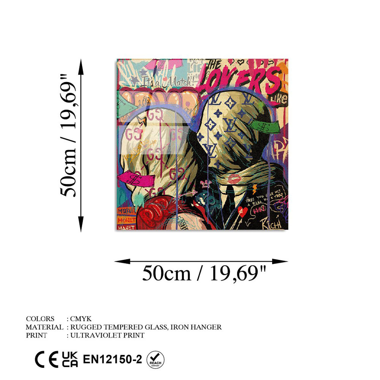 Wallity Impression sur verre Pop multicolore - 50x50 cm