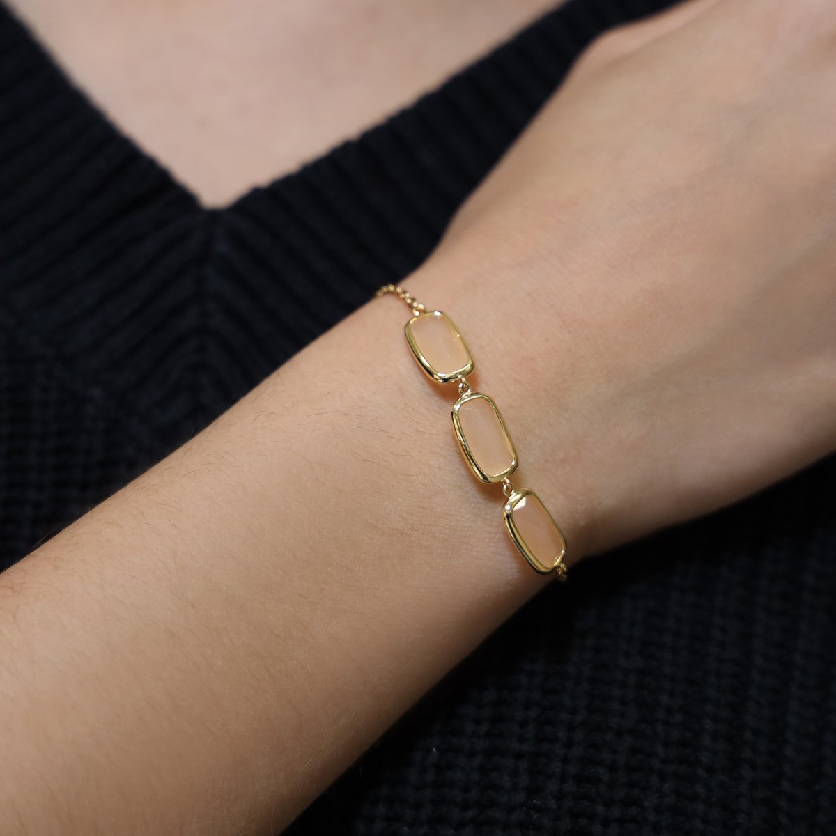 Bracelet Argent Doré Galet Pierre Pêche