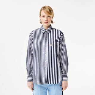 Chemise rayée en popeline de coton Chemises & Hauts - Bleu - Lacoste - Femme